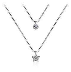 CRYSTAL CIRCLE AND STAR STERLING SILVER NECKLACE