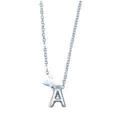 Love Heart Initial Silver Plated Necklace A