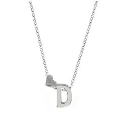 Love Heart Initial Silver Plated Necklace D