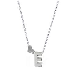 Love Heart Initial Silver Plated Necklace E