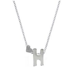 Love Heart Initial Silver Plated Necklace H