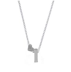 Love Heart Initial Silver Plated Necklace I