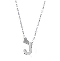Love Heart Initial Silver Plated Necklace J