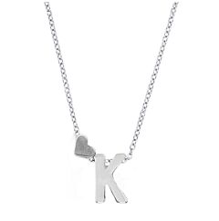Love Heart Initial Silver Plated Necklace K