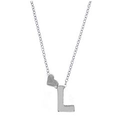 Love Heart Initial Silver Plated Necklace L