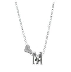 Love Heart Initial Silver Plated Necklace M