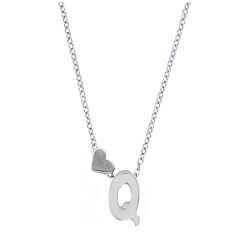 Love Heart Initial Silver Plated Necklace Q