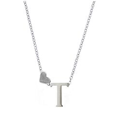 Love Heart Initial Silver Plated Necklace T