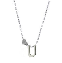 Love Heart Initial Silver Plated Necklace U