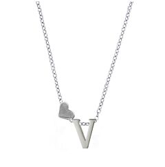 Love Heart Initial Silver Plated Necklace V