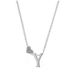 Love Heart Initial Silver Plated Necklace Y